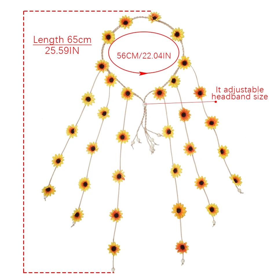 Праздничные повязки на голову, Подсолнух, корона, повязка на голову, бохо, регулируемая повязка с цветком, гирлянда для невесты, свадебные пляжные аксессуары DA043