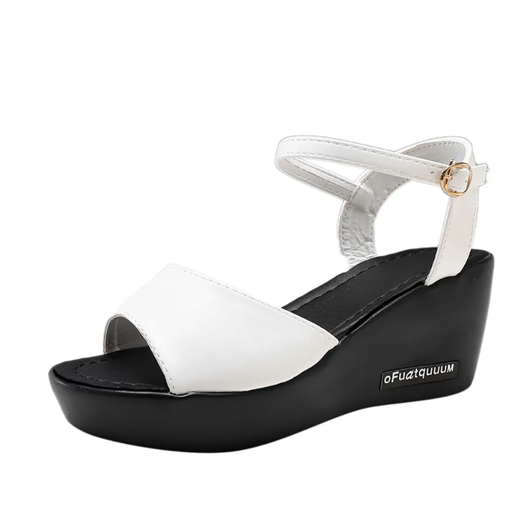 

JAYCOSIN 2019 Women's Fashion Wild Sandals Round Head Solid Color Sandals Shoes Wedge Sandal Women's Peep Toe High Platform Wedg