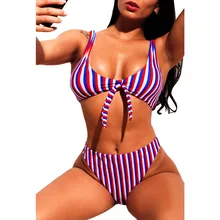 PLUSLAND танкини сексуальный женский тройной полосатый галстук спереди бикини без рукавов с высокой талией плюс размер из двух частей отделяет купальники