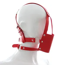 Секс игрушки для женщины мужчины красный/бальк ПУ Кабала нетоксичные Жгут Маска Капюшон С Рот Кляп Шар фаршированные ГОРЯЧИЕ