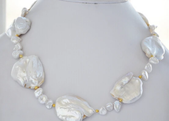 

Jewelr 005652 17" 35mm WHITE BAROQUE KESHI REBORN PEARL NECKLACE 14k