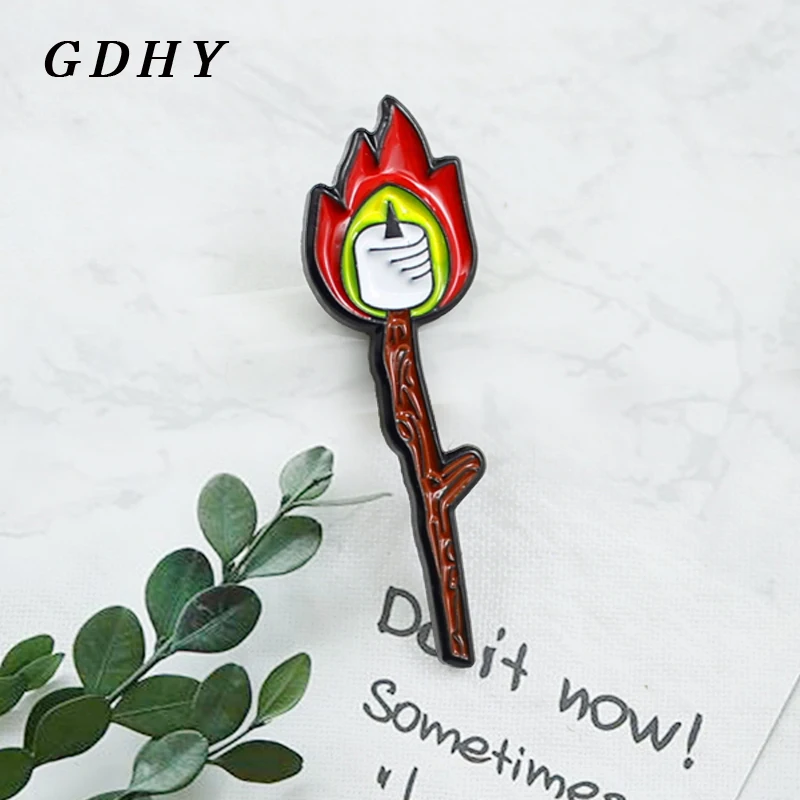 

GDHY Pin Match Candle Brooch Wood Stick Candle Candlelight Flame Enamel Pins Brooch For Kids T-shirt Clothing Backpack Jewelry