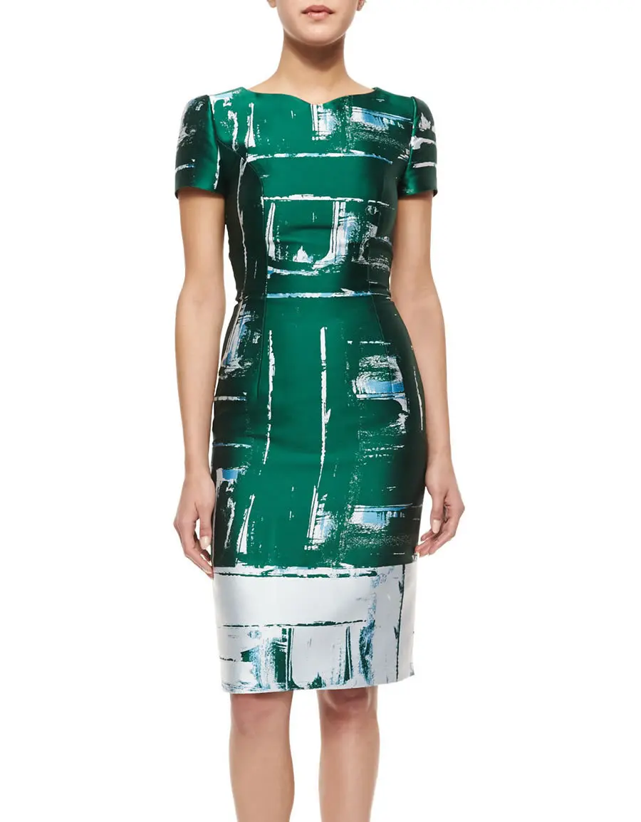 Женское платье футляр с коротким рукавом и абстрактным принтом|sheath dress|work dressdress