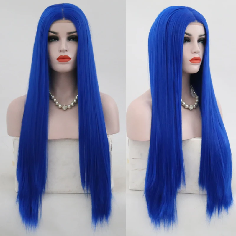 

BETTYLOVE Hand Tied Blue Wig Long Straight Wigs Glueless Heat Resistant Fiber Hair Synthetic Lace Front Wigs for Women Party Wig