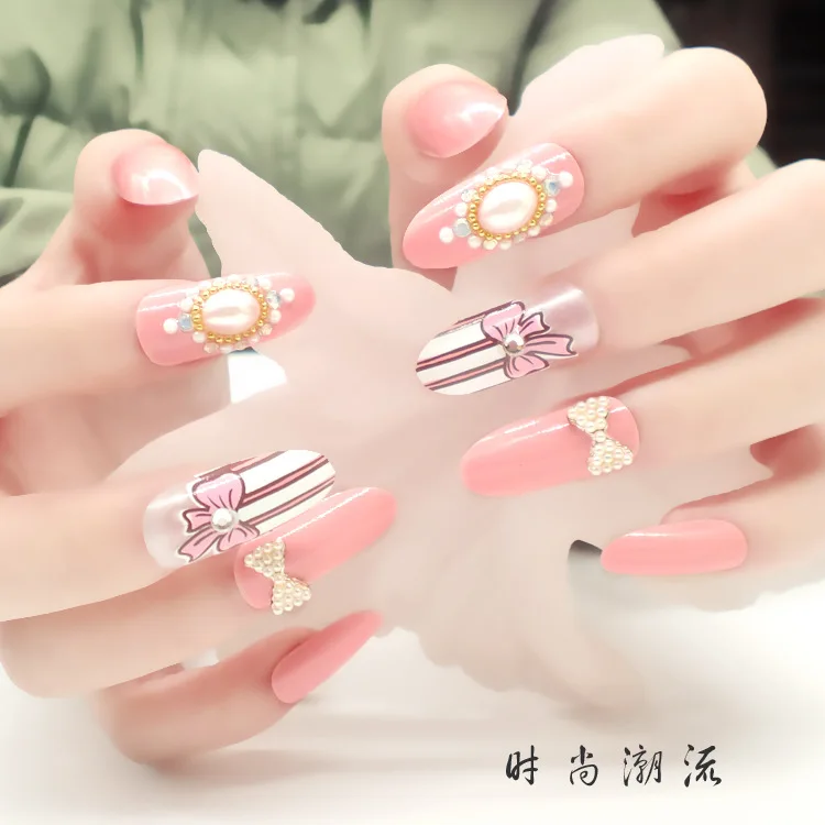 

24pcs fashion long fake nail tips Fashion Diamond pear false nails tips fake nail art with free glue for fashion girls