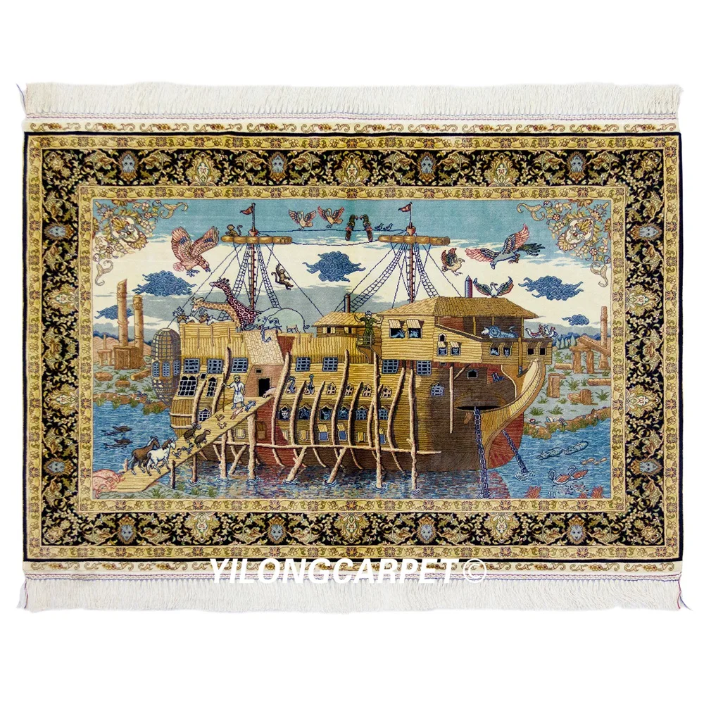 

YILONG 4.3'x3.5' Handmade silk rug high quality Noah's Ark tapestry