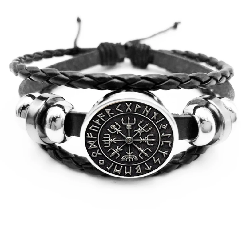 

2019 / New Hot Sale Vegvisir Viking Compass Snap Button Bracelet Jewelry Glass Cabochon Black Bracelet Jewelry