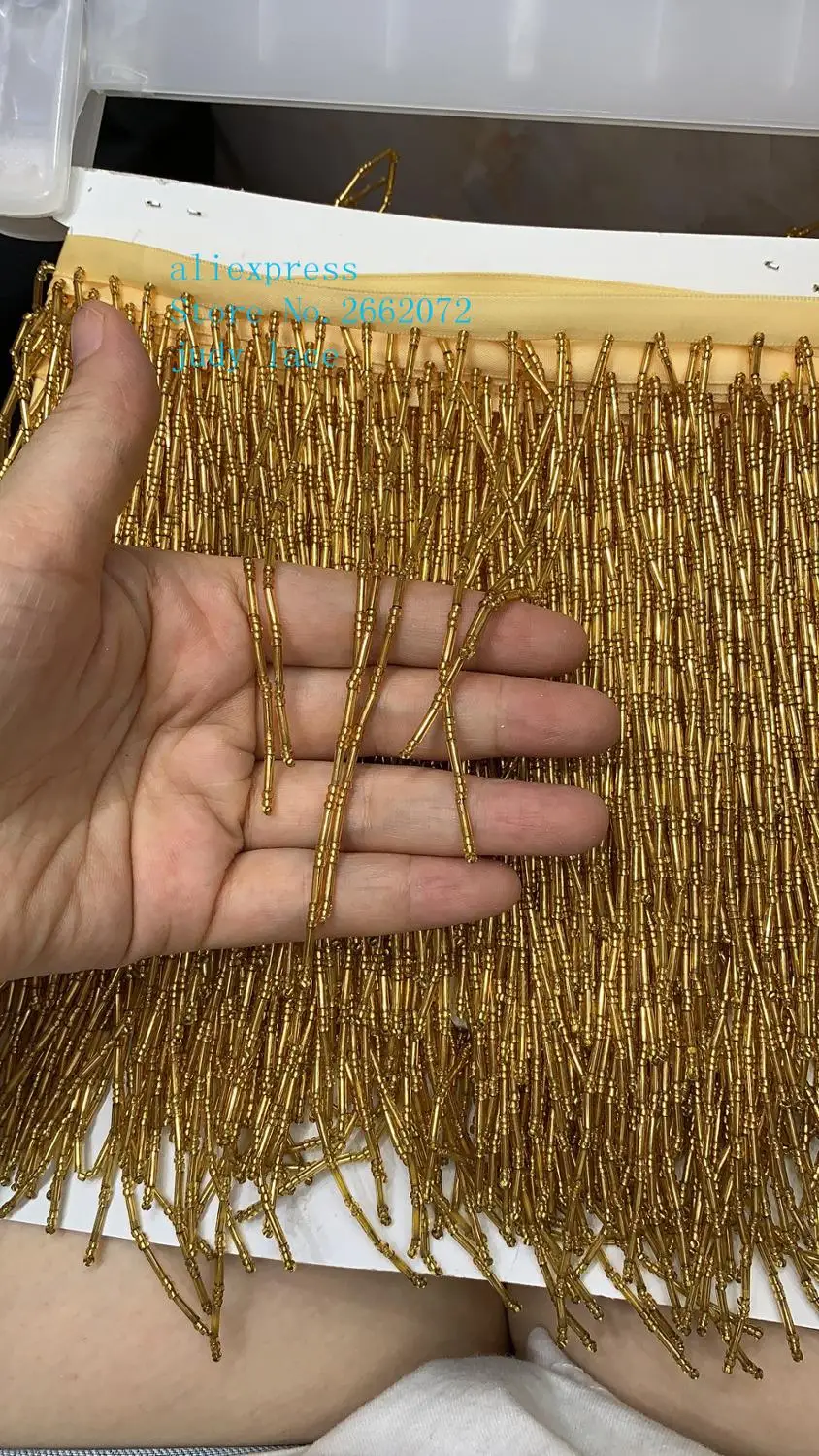 cheap stock 10yard bag 8 13cm Gold wavy beaded tube tassel ribbon for fashion design stage decoration ym211#