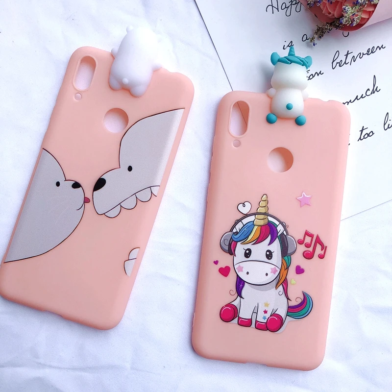 Y7 3D чехол для huawei Y7 чехол для телефона Kawaii Медведь Единорог силиконовый чехол для etui huawei Y7 Prime чехол+ отпечаток пальца