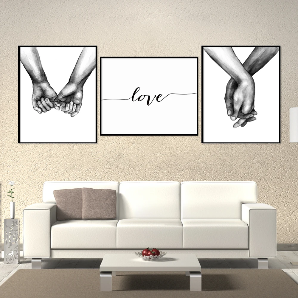 Скандинавский Постер Черный и белый холсты с руками картины любовника художественная стена с цитатой для гостиной абстрактный минималистичный Декор