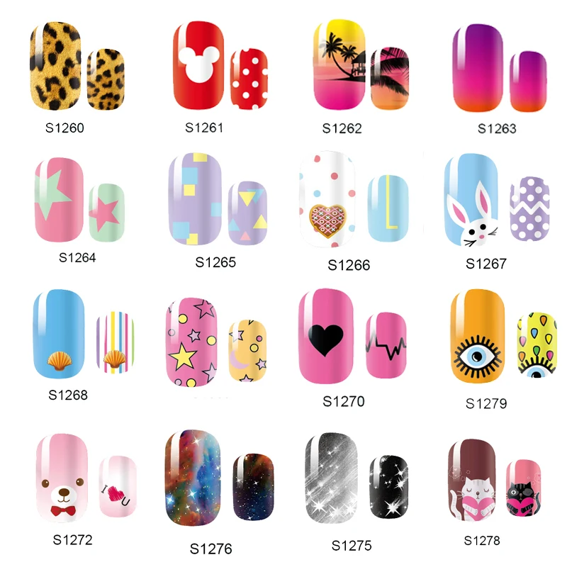 

NEW Cute 14 Tips Self Adhensive Nail Wraps Full Cover Foil Galaxy Nail Tips Mixed Styles Nail Sticker Decals