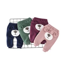 Штаны для маленьких мальчиков с героями мультфильмов Хлопковые Штаны для детей с большим ворсом милые теплые штаны с медведем для новорожденных девочек эластичный пояс брюки для малышей Зима