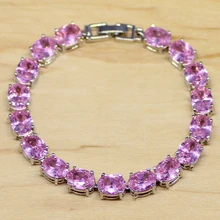 Ювелирные изделия из стерлингового серебра розовый CZ цепочки и браслеты для женщин подарочная коробка и S076