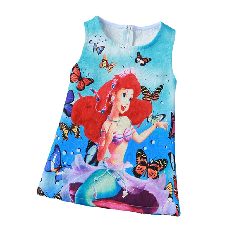 Baby Girl Dress Frozen Princess Anna Elsa Dress Ariel Vestidos Butterfly Flower Print Party Dress Elza Costume Kids Clothes