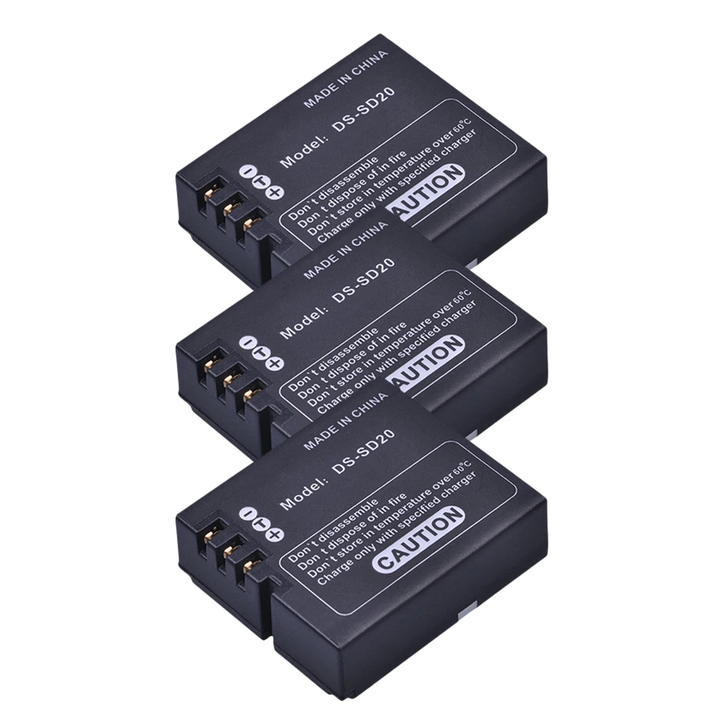 3Pcs DS SD20 SD20 DS SD20 Batteries for AEE MagiCAM SD18 SD19 SD20 SD21 SD22 SD23