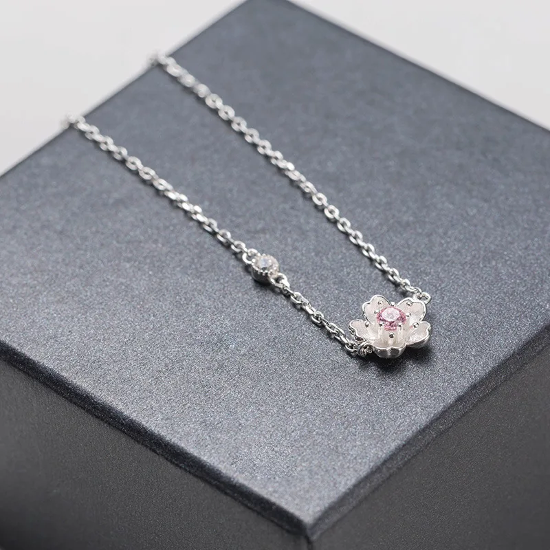 

New Arrivals 925 Sterling Silver Pink Crystal Cherry Blossoms Flower Bracelets Girls Gifts 2019
