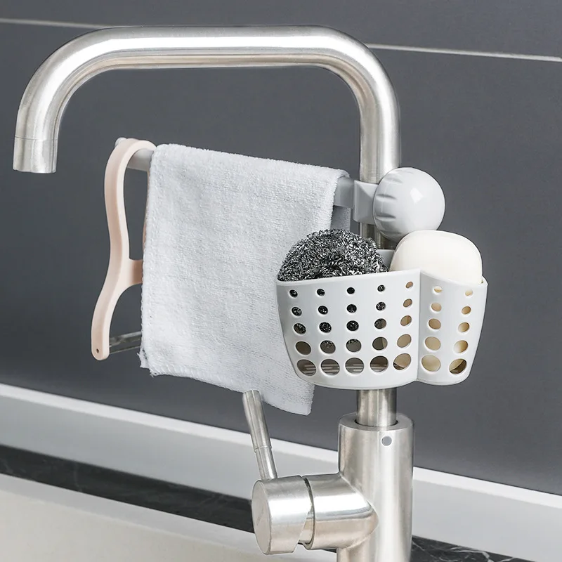 

Tofok Sink Hanging Basket Rag Rack Set Kitchen Faucet Cleaning Drain Storage Rack Soap Sponge Shelf Adjustable Home Organizer