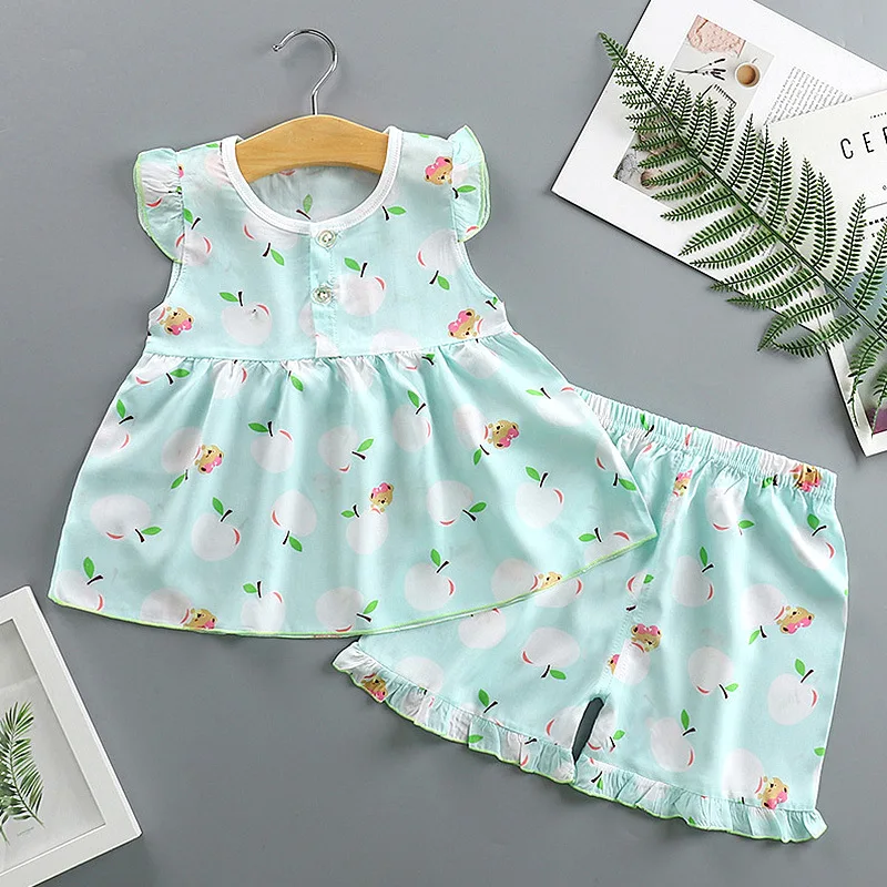 

Baby Girl Summer Pajamas Set Thin Cartoon Short Sleeve Lovely Sleepwear Homewear Kid Clothes Softable Children Indoor Casual Set