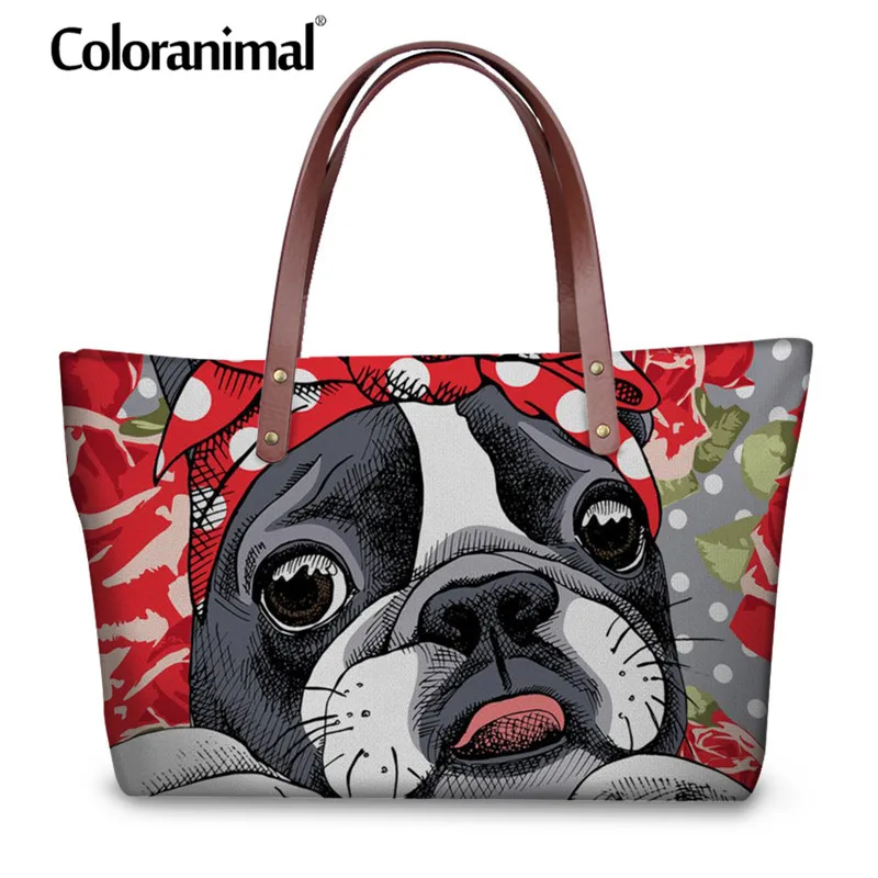 Coloranimal Large Shopper Bag Luxury Designer Women&#39;s Casual Tote Bag Floral Boston Terrier ...