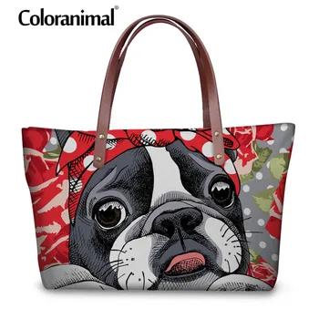 

Coloranimal Large Shopper Bag Luxury Designer Women's Casual Tote Bag Floral Boston Terrier Print Female Shoulder Bag Tote Bags