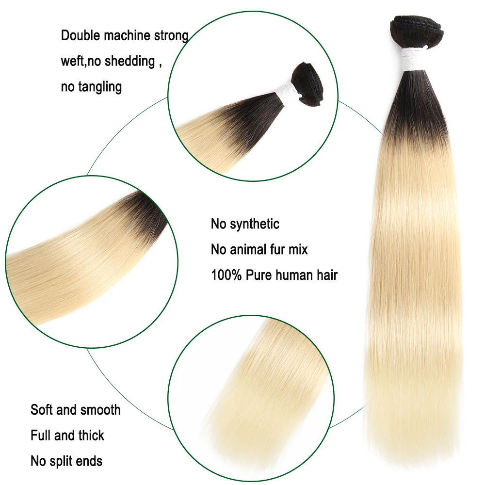 Ombre Blonde Brazilian Straight Human Hair Bundles SOKU 100% Remy Hair Extensions 8-26 Inch 613 Blonde Human Hair Weaves Bundle