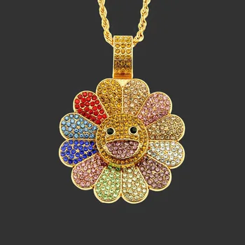 

2019 Creative New Arrival Murakami Long Sunflower Fashion Color Trendy Sunflower Rotating Pendant Necklace Men Women Party Gifts