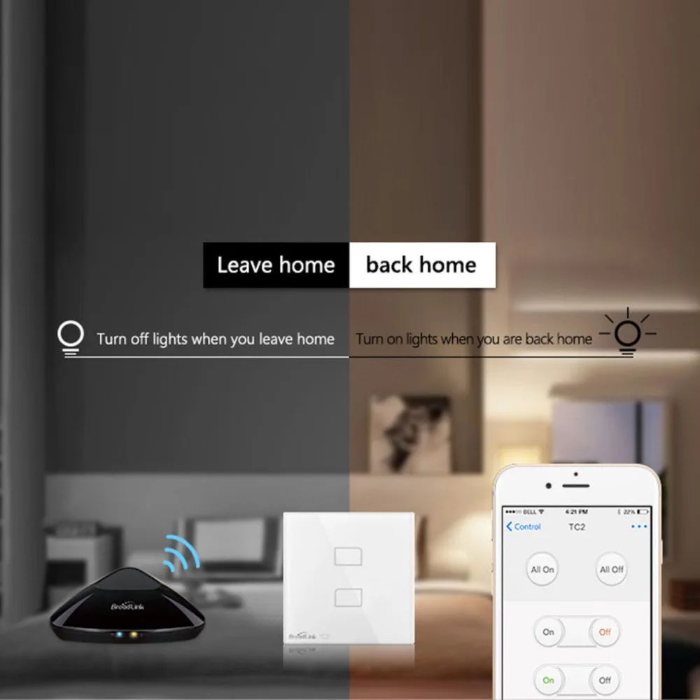 Broadlink TC2 переключатель Wi-Fi Великобритании ЕС светильник настенный выключатель сенсорный переключатель Панель 1/2/3 с RM PRO ИК+ РЧ пульт дистанционного управления Управление для Alexa Google Home IFTTT