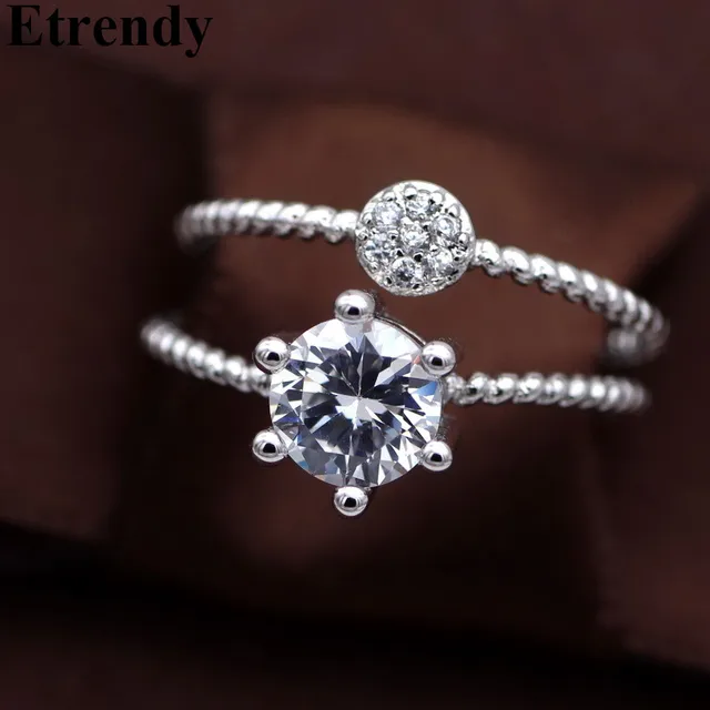 Simple Double Layers Shinning Zircon Rings For Women Bijoux Fashion Jewelry Adjustable Elegant Cute Gifts