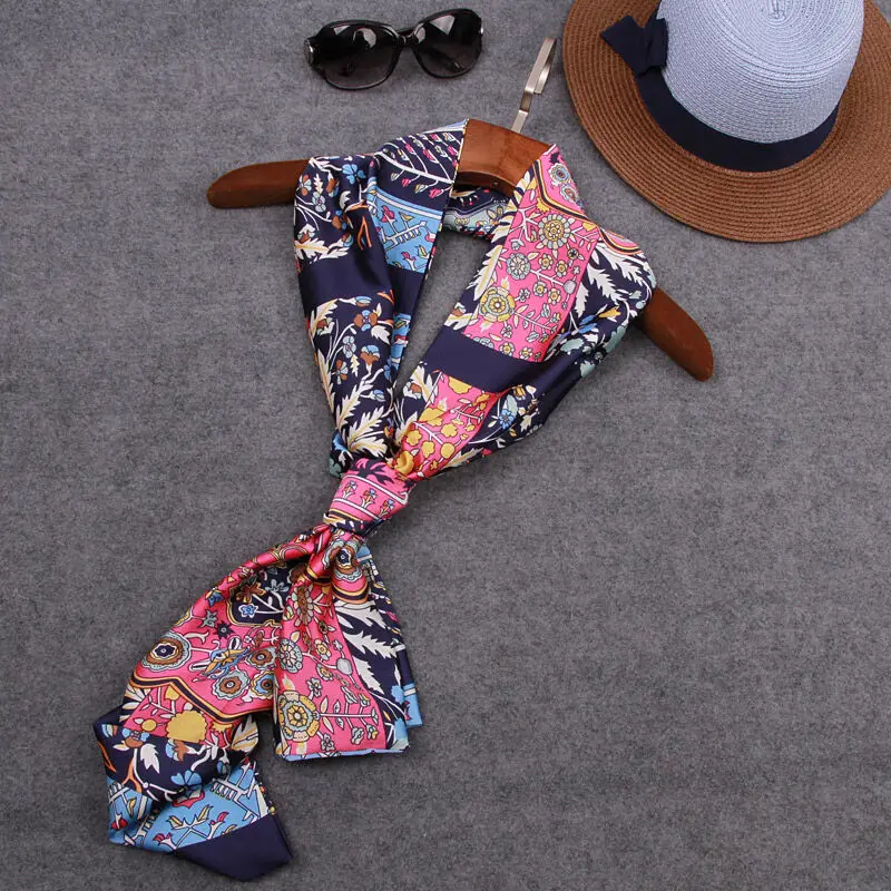 

Sping summer printing flower silk scarf women fashion ladies scarves female silk scarves long narrow bag strip small towels tie