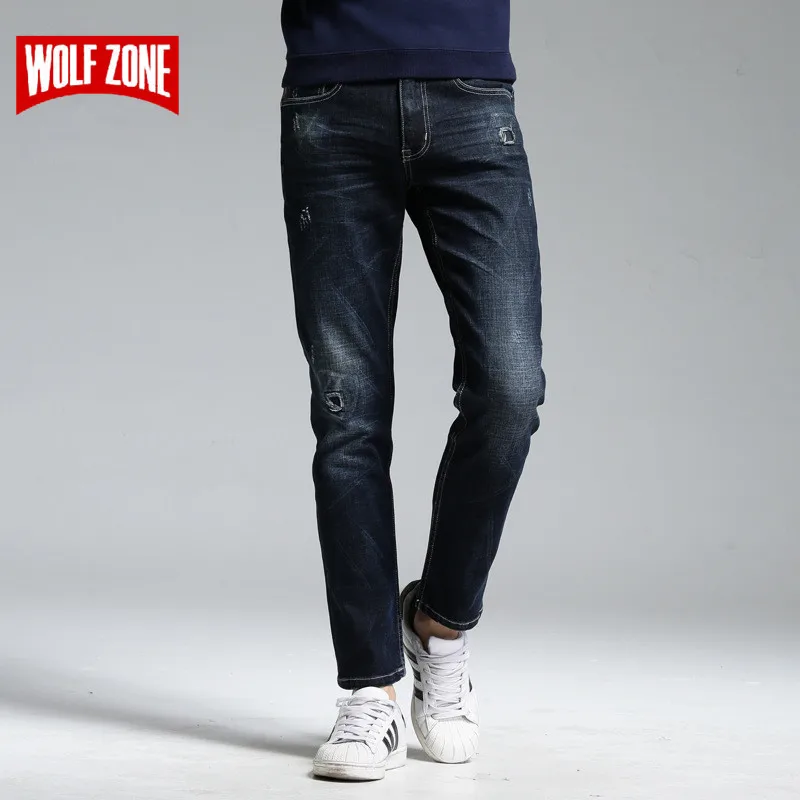 Новое поступление, мужские джинсы, хлопок, байкер, известный бренд, в полоску, тянущиеся, одноцветные, облегающие, средняя талия, мягкие, модные, мужские, полная длина - Цвет: Dark blue