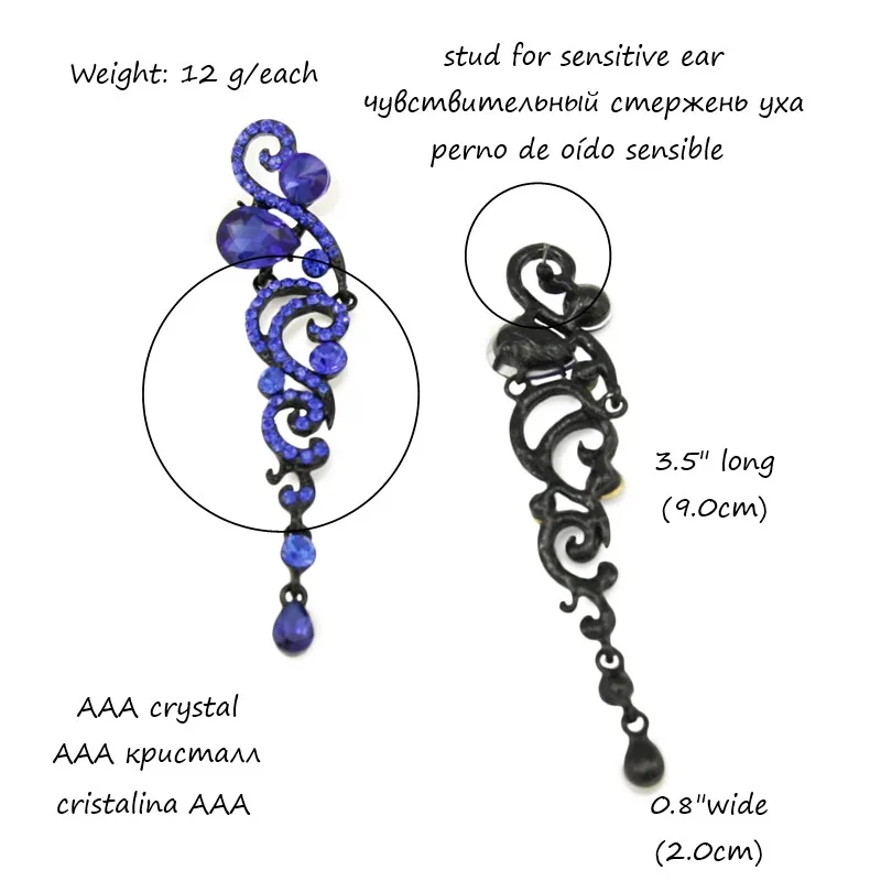 OCESRIO, мода, длинные серьги с крыльями ангела, с камнями, синий кристалл, панк, серьги в готическом стиле для женщин, винтажное ювелирное изделие, ers-h70