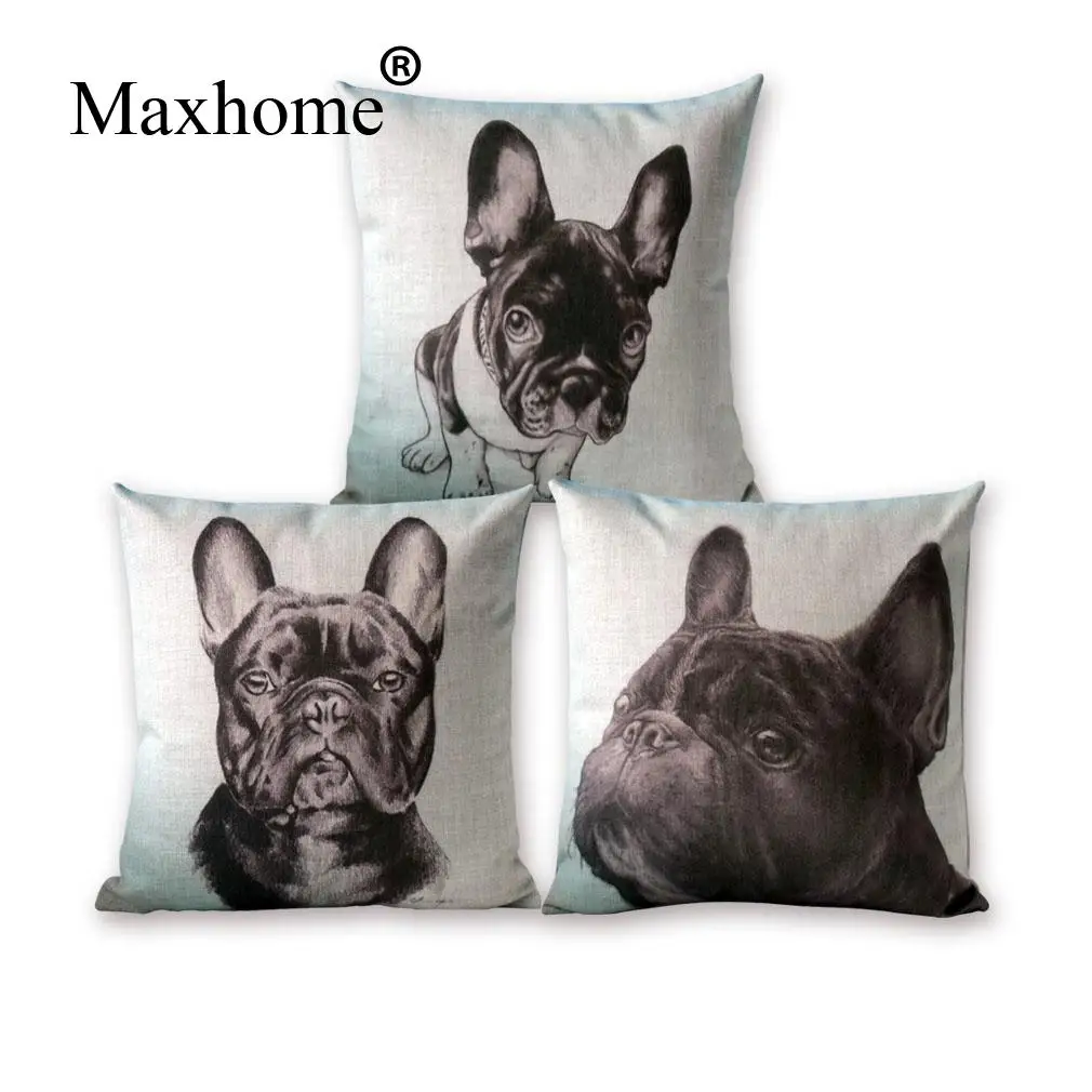 Azqsd Cushion Cover Dog French Bulldog Home Decor Sofa Seat Black for French Bulldog Home Decor