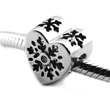 Подходит для Pandora шармы браслеты Снежинка бусины в форме сердца с прозрачным CZ стерлингового серебра 925-ювелирные изделия