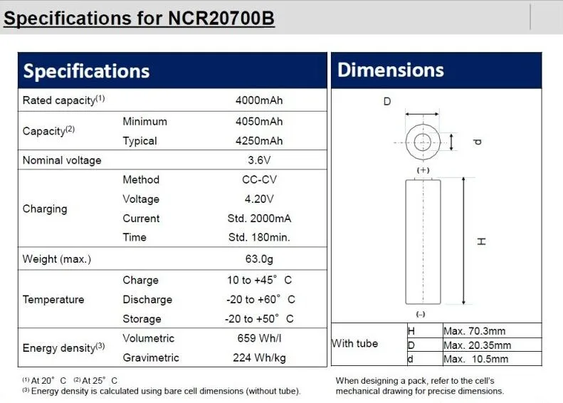 Разъем 20700B 20700 4250 мА/ч, Батарея NCR20700B высокое Батарея 20A 20700