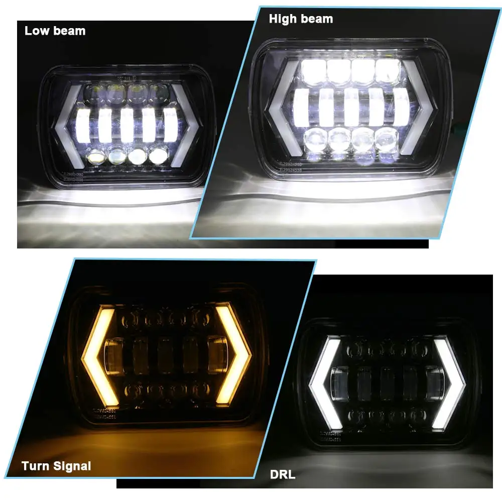 90 Вт 7X6 5X7 светодиодный фонарь со стрелкой Белый DRL Янтарный указатель поворота для Jeep Wrangler YJ Cherokee XJ Trucks H4 светодиодный квадратный фонарь