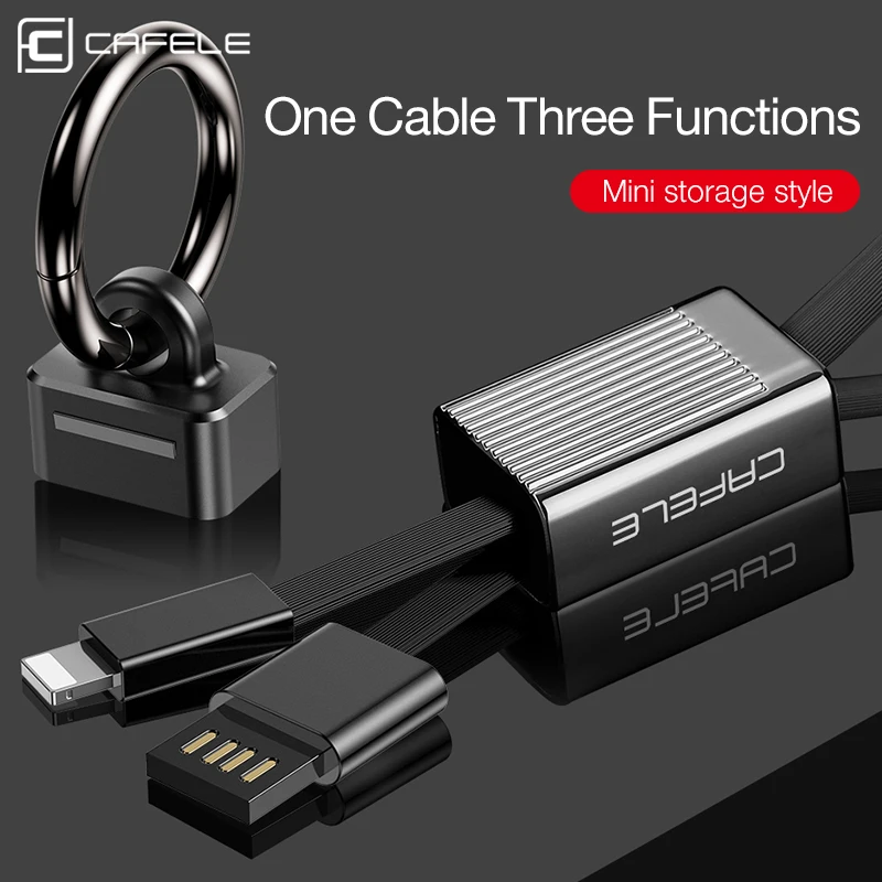 2 в 1 Micro USB кабель CAFELE для iPhone X Xr XS MAX 8 7 6s 2A Быстрая зарядка 18 см Huawei Xiaomi Мини брелок