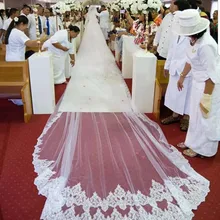 Роскошная свадебная вуаль длиной 10 метров с расческой, покрывающая лицо блестящими блестками, кружевная кромка, 2 слоя, свадебная вуаль, свадебные аксессуары