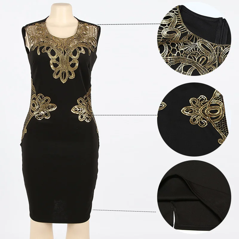 Kostlich Sexy Club Dress Women V-Neck Sleeveless Embroidery Hollow Out Autumn Dress Sexy Women Patchwork Party Dresses Clothes (2)