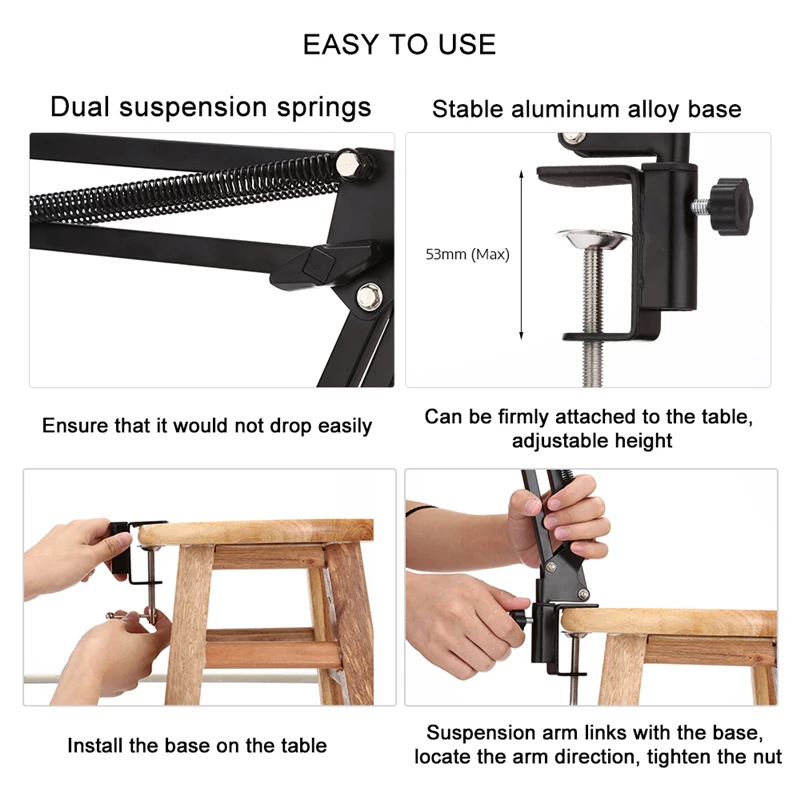 GEVO NB-35 Microphone Holder Suspension Arm Adjustable Stand Metal Boom Scissor Arm And Dual Layere