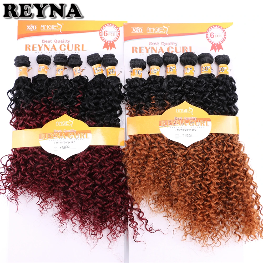 Reyna черные и серые афро кудрявые вьющиеся синтетические волосы для наращивания 6 шт./лот 200 г волосы для плетения вьющиеся пряди