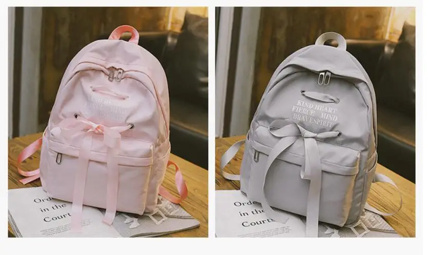 Повседневный дизайнерский школьный рюкзак с лентами, Женский Одноцветный холщовый школьный рюкзак для девочек-подростков, рюкзак для путешествий, Женский Q014