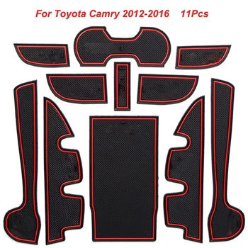 

For Toyota Camry 2012 2013 2014 2015 2016 Red Non-slip Door Slot Pad Gate Groove Panel Cup Holder Mat Rubber Cushion 11Pcs