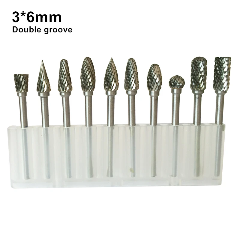 10pcs tungsten carbide rotary file double groove metal grinder alloy