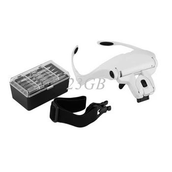 

2017 NEW Headband Head-Mounted 2 LED Lamp Light Jeweler Magnifier Magnifying Glass Loupe MAR28_17