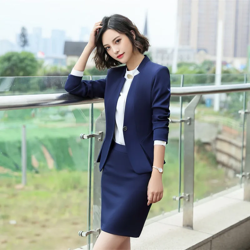 IZICFLY официальная деловая летняя одежда для женщин костюмы офисные комплекты с юбкой ансамбль Femme 2 шт. Панталон элегантный размера плюс - Цвет: blue coat and skirt