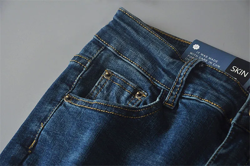 Женские винтажные джинсы со средней талией эластичная Женская вареная синяя джинсовая ткань обтягивающие джинсы классические брюки-карандаш черные весна осень