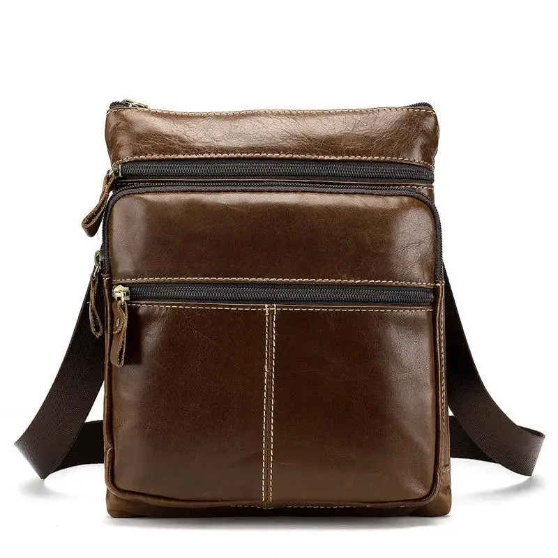 

Luxury Genuine Leather Mens Bag Oil Brown Cowhide Man Messenger Bag Zipper Male Business Shoulder Crossbody Bags For Men Tote