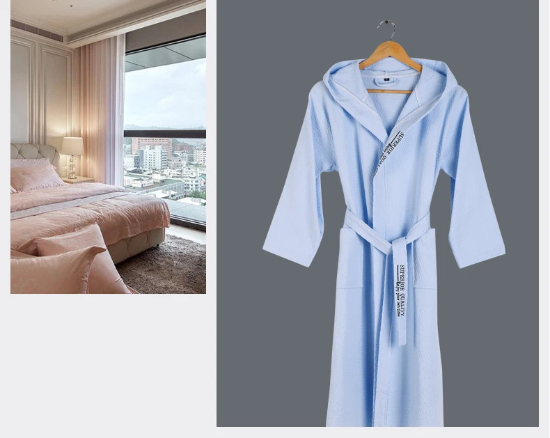 Женский халат с капюшоном вафельный хлопковый длинный кимоно халат для невесты флисовая Пижама для отеля спа Халат мягкая ночная рубашка Весна Лето Белый
