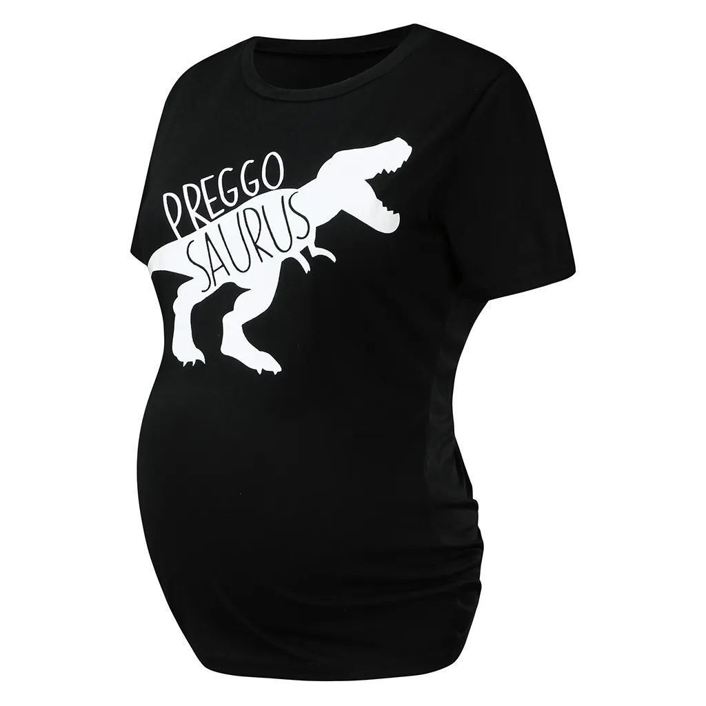Новая одежда для беременных женская модная футболка с короткими рукавами с принтом динозавра и буквами топы для беременных футболка Premama
