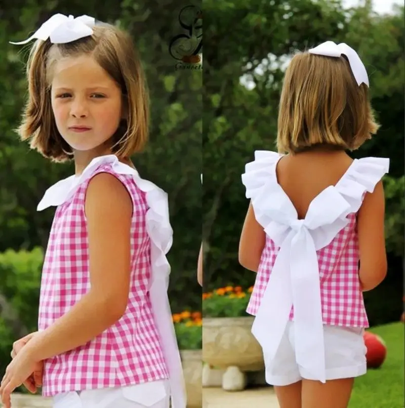 Newborn Girl Sunsuit Clothing Set Toddler Kids Girls Sleeveless Bow